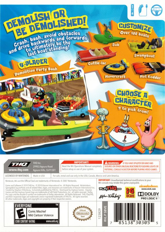 
SpongeBob's Boating Bash | Wii | back cover | Data by MobyGames.com