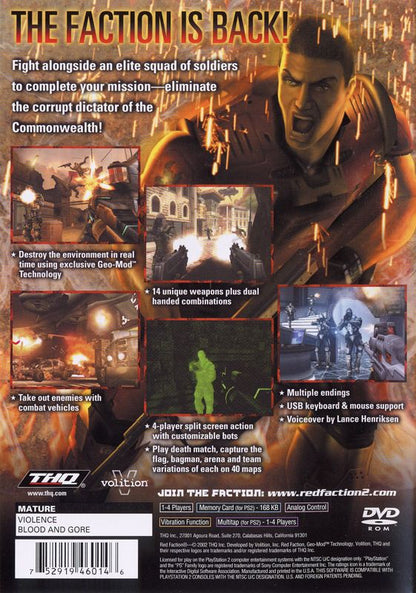 
Red Faction II | PlayStation 2 | back cover | Data by MobyGames.com