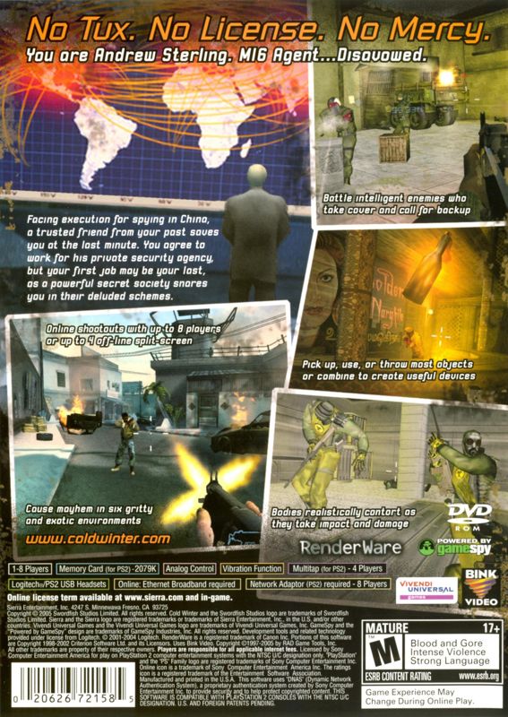 
Cold Winter | PlayStation 2 | back cover | Region: North America | source-country=Canada,United States | Data by MobyGames.com