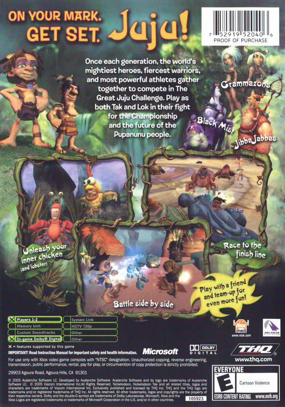 
Tak: The Great Juju Challenge | Xbox | back cover | Data by MobyGames.com