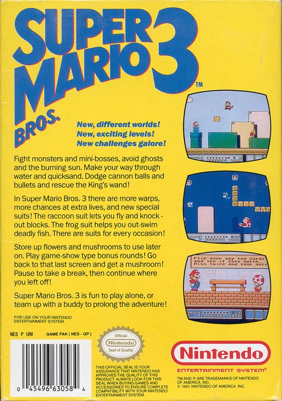 
Super Mario Bros. 3 | NES | back cover | Data by MobyGames.com