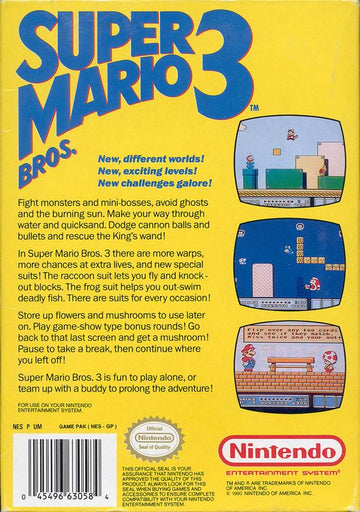 
Super Mario Bros. 3 | NES | back cover | Data by MobyGames.com