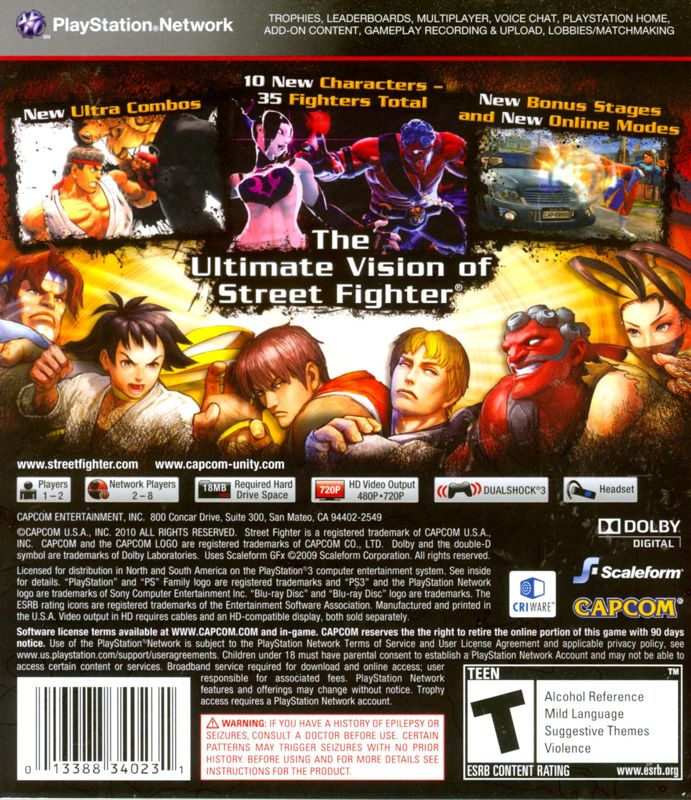 Super Street Fighter IV | PlayStation 3 | back cover | Data by MobyGames.com