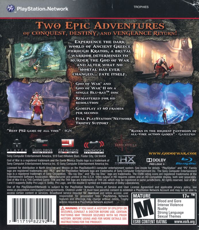 God of War Collection | PlayStation 3 | back cover | region=North America | source-country=United States | zypher-v2 | moby-8199d46aaa6a | Data by MobyGames.com