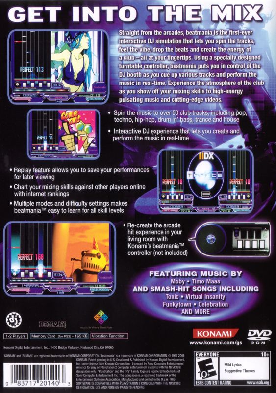 
beatmania | PlayStation 2 | back cover | Data by MobyGames.com