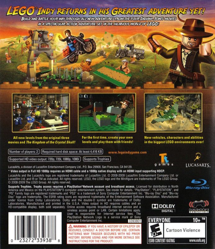 
LEGO Indiana Jones 2: The Adventure Continues | PlayStation 3 | back cover | Data by MobyGames.com