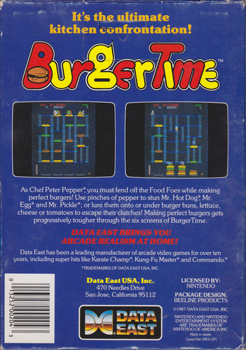 
BurgerTime | NES | back cover | Data by MobyGames.com
