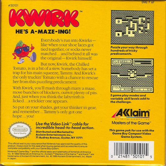 
Kwirk | Game Boy | back cover | Data by MobyGames.com