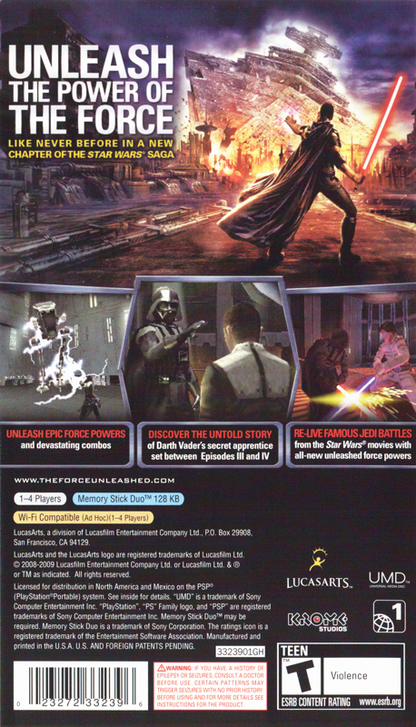 
Star Wars: The Force Unleashed | PSP | back cover | Data by MobyGames.com
