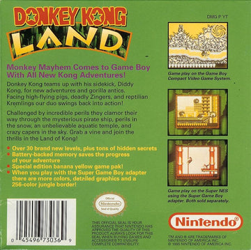 Donkey Kong Land | Game Boy | back cover | region=North America | source-country=United States | zypher-v2 | moby-ce53794ea354 | Data by MobyGames.com