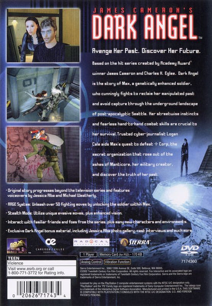 
James Cameron's Dark Angel | PlayStation 2 | back cover | Data by MobyGames.com