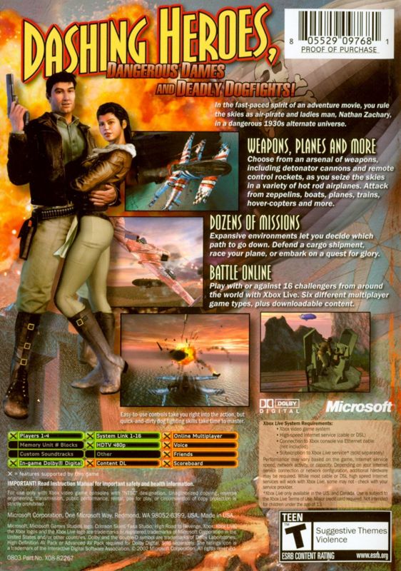 Crimson Skies: High Road to Revenge | Xbox | back cover | Region: North America | source-country=United States | Data by MobyGames.com