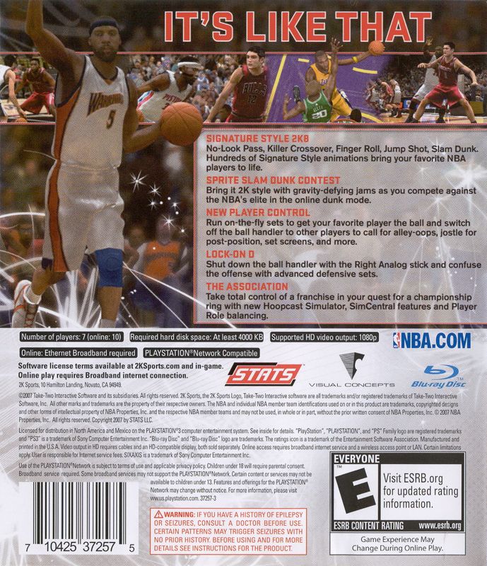 NBA 2K8 | PlayStation 3 | back cover | Data by MobyGames.com