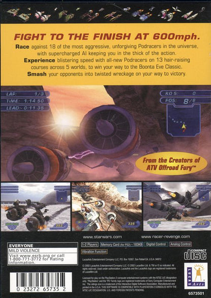 Star Wars: Racer Revenge | PlayStation 2 | back cover | region=North America | source-country=United States | zypher-v2 | moby-9a8bc89078ad | Data by MobyGames.com
