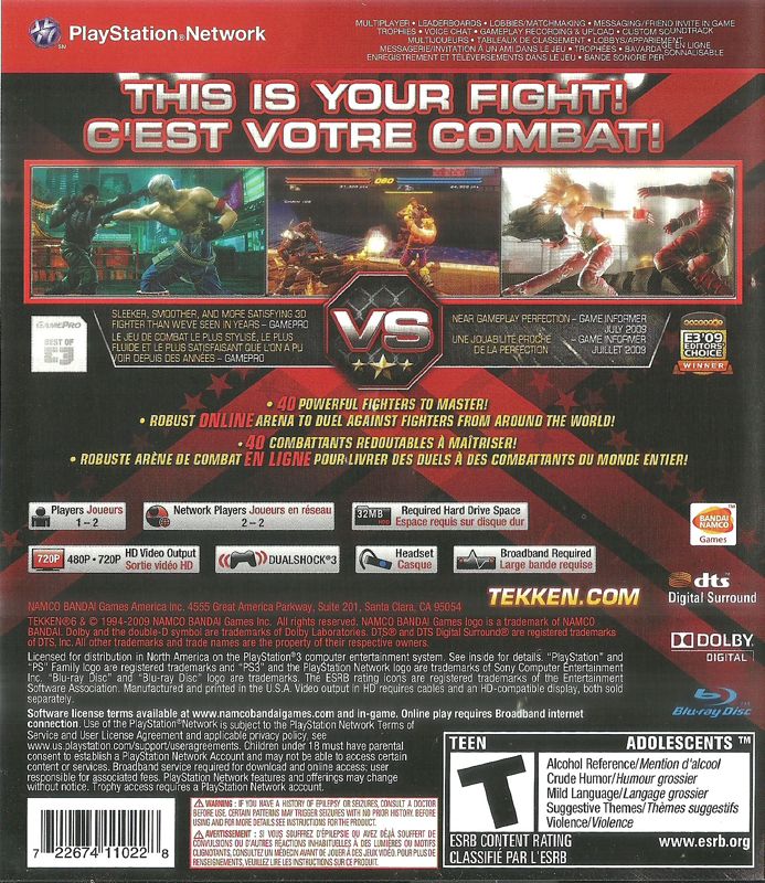 
Tekken 6 | PlayStation 3 | back cover | Data by MobyGames.com