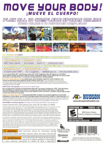 Deca Sports: Freedom | Xbox 360 | back cover | region=North America | source-country=Canada,United States | zypher-v2 | moby-7973f1df9f02 | Data by MobyGames.com