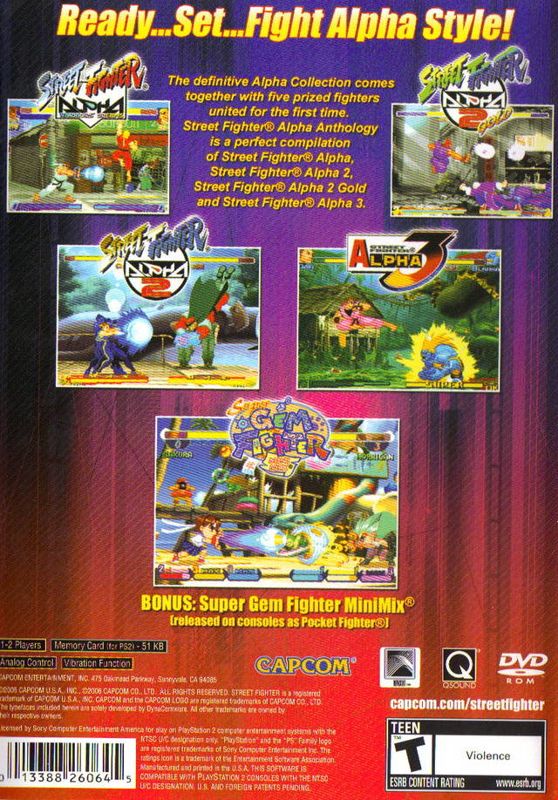 
Street Fighter: Alpha - Anthology | PlayStation 2 | back cover | Data by MobyGames.com