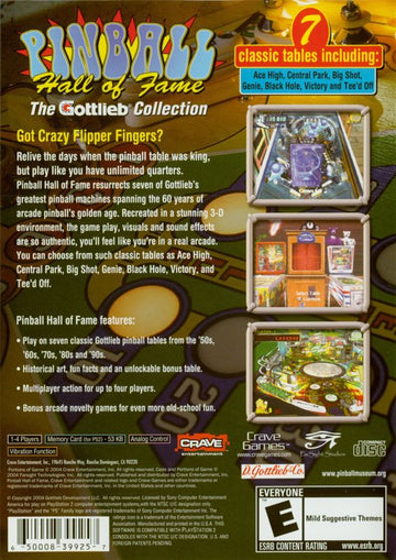 Pinball Hall of Fame: The Gottlieb Collection | PlayStation 2 | back cover | region=North America | source-country=Canada,United States | zypher-v2 | moby-7bc9d75083d5 | Data by MobyGames.com