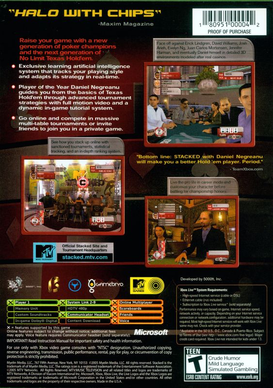 
Stacked with Daniel Negreanu | Xbox | back cover | Data by MobyGames.com