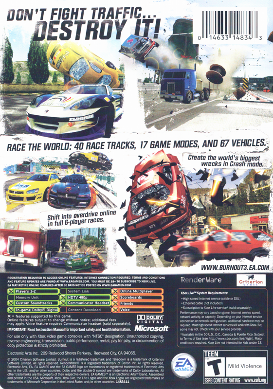 Burnout 3: Takedown | Xbox | back cover | Data by MobyGames.com