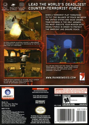 
Tom Clancy's Rainbow Six 3 | GameCube | back cover | Data by MobyGames.com