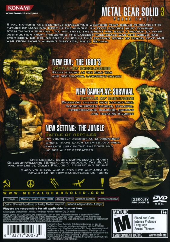 
Metal Gear Solid 3: Snake Eater | PlayStation 2 | back cover | Data by MobyGames.com