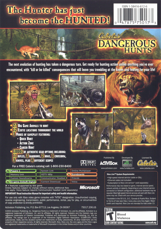 
Cabela's Dangerous Hunts | Xbox | back cover | Data by MobyGames.com
