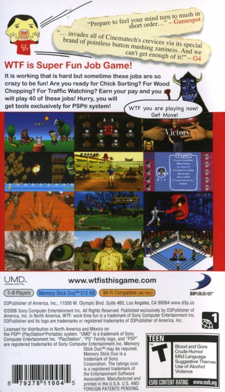 
WTF: work time fun | PSP | back cover | Data by MobyGames.com
