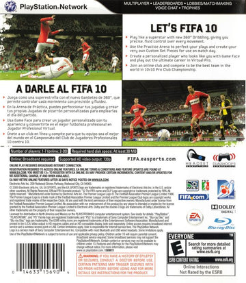 
FIFA Soccer 10 | PlayStation 3 | back cover | Region: North America | source-country=Mexico,United States | Data by MobyGames.com