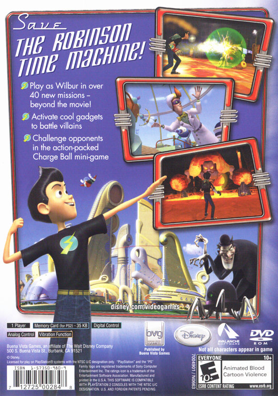 
Meet the Robinsons | PlayStation 2 | back cover | Region: North America | source-country=United States | Data by MobyGames.com