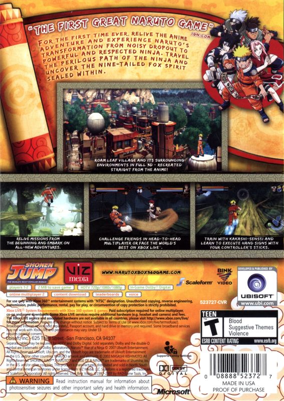 
Naruto: Rise of a Ninja | Xbox 360 | back cover | Data by MobyGames.com