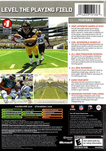 
Madden NFL 09 | Xbox | back cover | Data by MobyGames.com