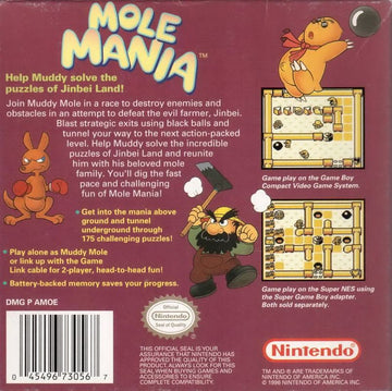 
Mole Mania | Game Boy | back cover | Data by MobyGames.com
