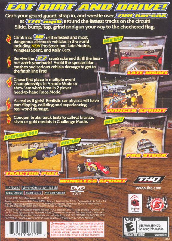 
Sprint Cars 2: Showdown at Eldora | PlayStation 2 | back cover | Data by MobyGames.com