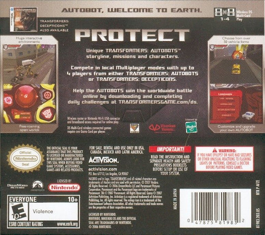 
Transformers: Autobots | Nintendo DS | back cover | Data by MobyGames.com