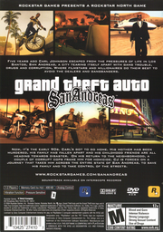 Grand Theft Auto: San Andreas | PlayStation 2 | back cover | region=North America | source-country=Canada,United States | zypher-v2 | moby-c0a069219d49 | Data by MobyGames.com
