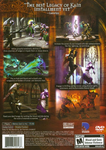 Legacy of Kain: Defiance | PlayStation 2 | back cover | region=North America | source-country=Canada,United States | zypher-v2 | moby-93c3e9b8b8ef | Data by MobyGames.com