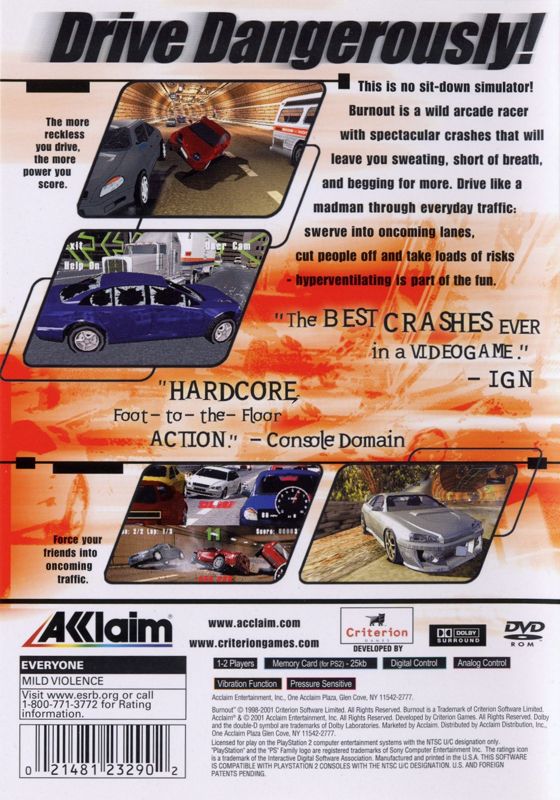 
Burnout | PlayStation 2 | back cover | Data by MobyGames.com
