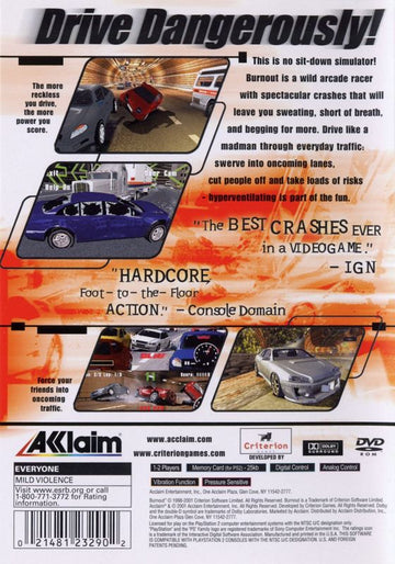 
Burnout | PlayStation 2 | back cover | Data by MobyGames.com