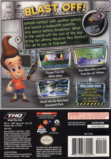 
Jimmy Neutron: Boy Genius | GameCube | back cover | Data by MobyGames.com