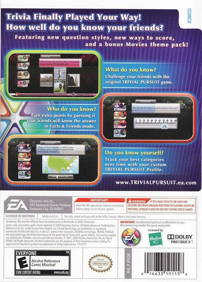 Trivial Pursuit | Wii | back cover | region=North America | source-country=United States | zypher-v2 | moby-22905feb79ad | Data by MobyGames.com