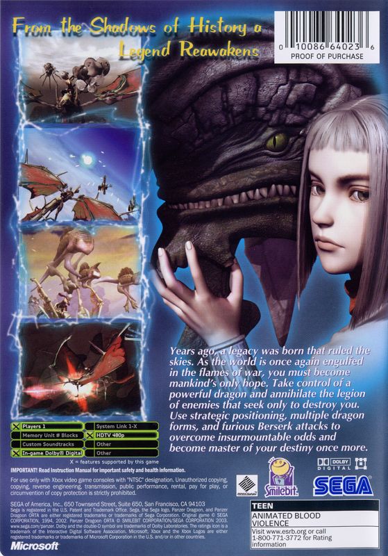 
Panzer Dragoon Orta | Xbox | back cover | Data by MobyGames.com