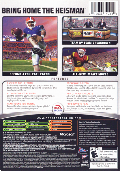 NCAA Football 06 | Xbox | back cover | region=North America | source-country=United States | zypher-v2 | moby-e0d083e018c0 | Data by MobyGames.com