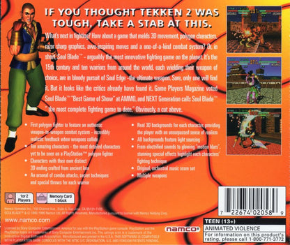 Soul Blade | PlayStation | back cover | region=North America | source-country=United States | zypher-v2 | moby-7a22a78b73b6 | Data by MobyGames.com