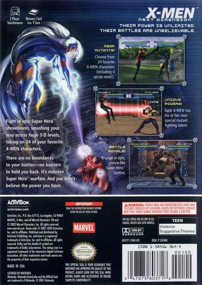 
X-Men: Next Dimension | GameCube | back cover | Region: North America | source-country=Canada,Mexico,Other,United States | Data by MobyGames.com