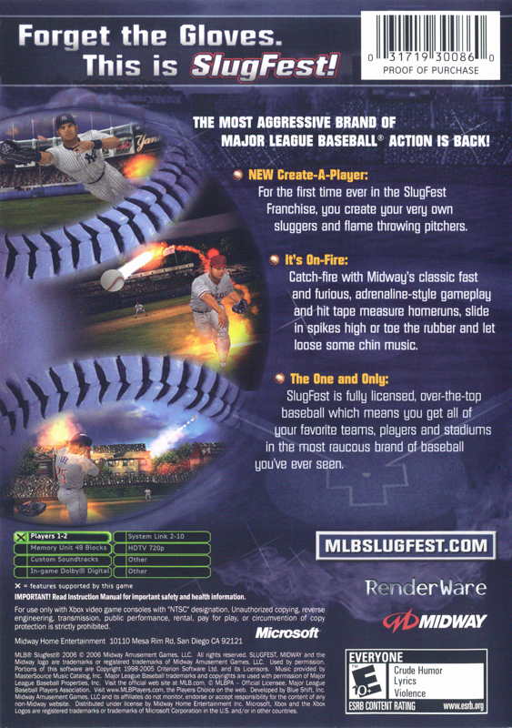 MLB SlugFest 2006 | Xbox | back cover | region=North America | source-country=United States | zypher-v2 | moby-3622087c23ea | Data by MobyGames.com