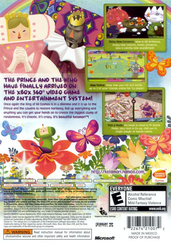 Beautiful Katamari | Xbox 360 | back cover | Data by MobyGames.com