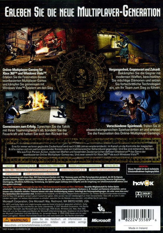 
Shadowrun | Xbox 360 | back cover | Data by MobyGames.com