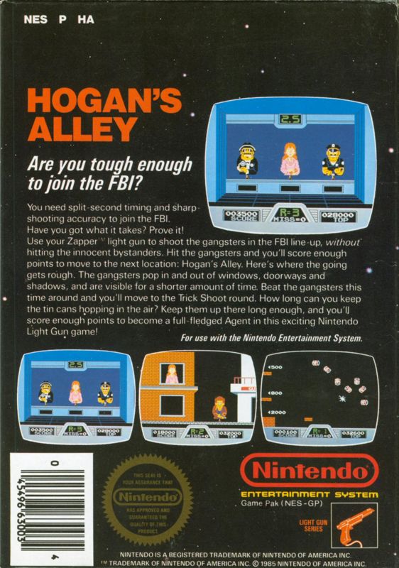 Hogan's Alley | NES | back cover | region=North America | source-country=United States | zypher-v2 | moby-c83e890af21c | Data by MobyGames.com