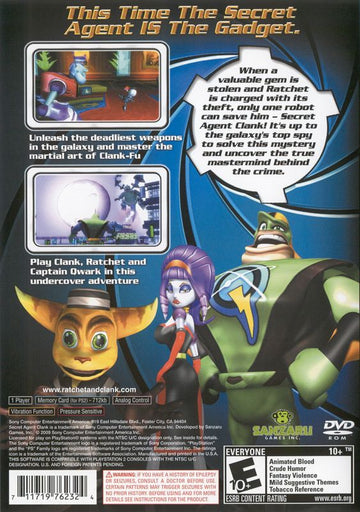 Secret Agent Clank | PlayStation 2 | back cover | region=North America | source-country=United States | zypher-v2 | moby-ab30a81b4bce | Data by MobyGames.com